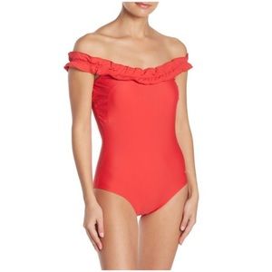 NWT Nicole Miller Red Swimsuit One Piece Off The Shoulder SZ:8